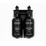 Dubbele wandhouder met luxe shampoo en body wash